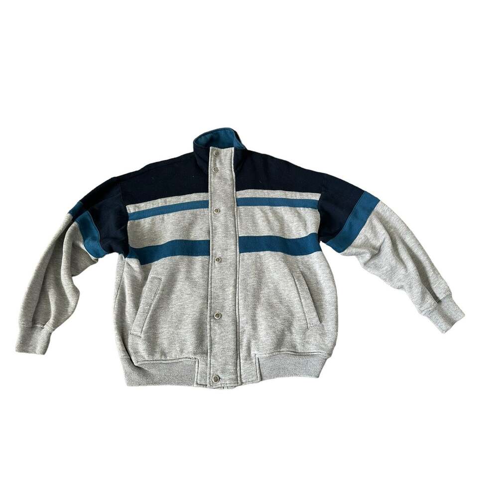 Vintage Christian Dior Monsieur Gray Blue Striped Full Zip Medium Sweatshirt VTG